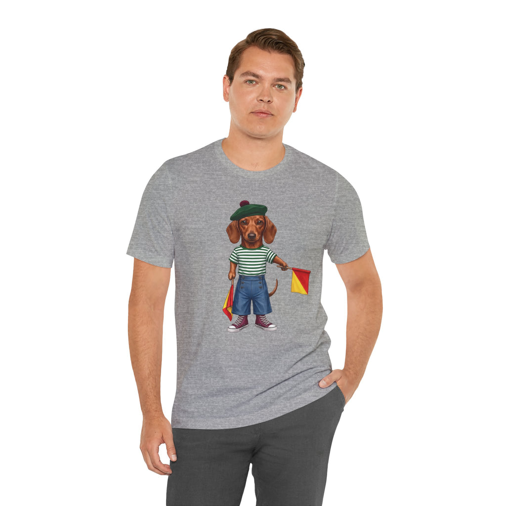 Semaphore Dachshund Graphic Unisex T-Shirt – Letter B | Maritime Signal Dog Tee