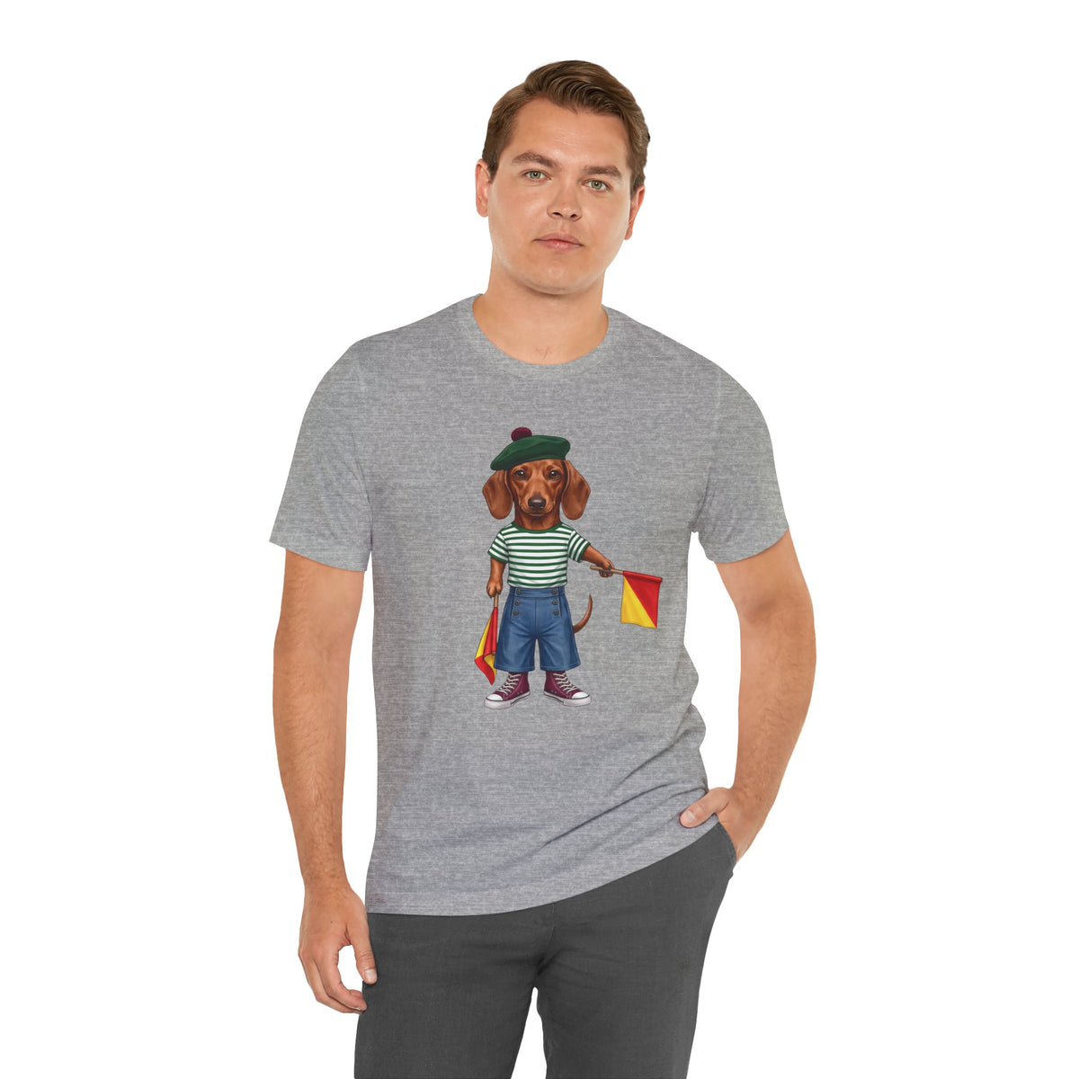 Semaphore Dachshund Graphic Unisex T-Shirt – Letter B | Maritime Signal Dog Tee
