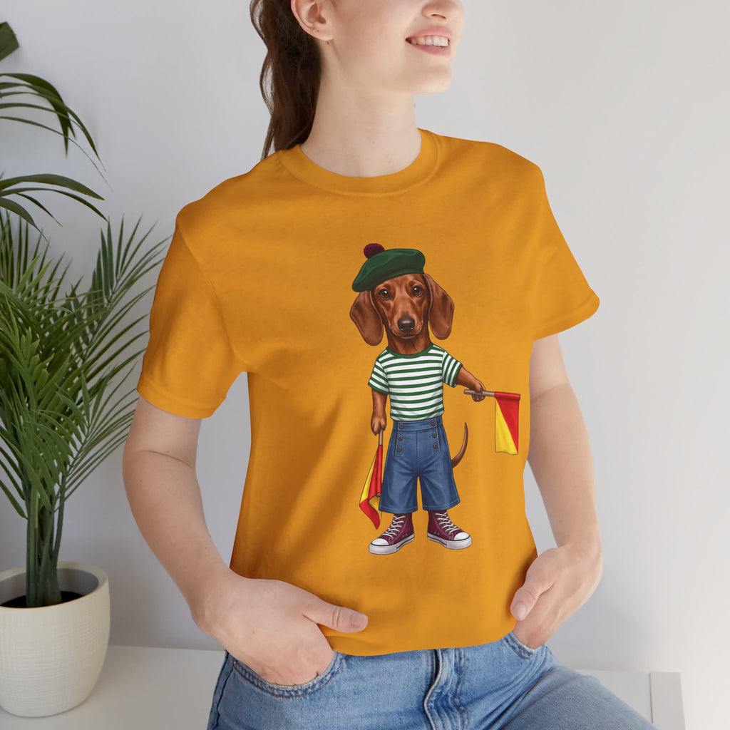 Semaphore Dachshund Graphic Unisex T-Shirt – Letter B | Maritime Signal Dog Tee