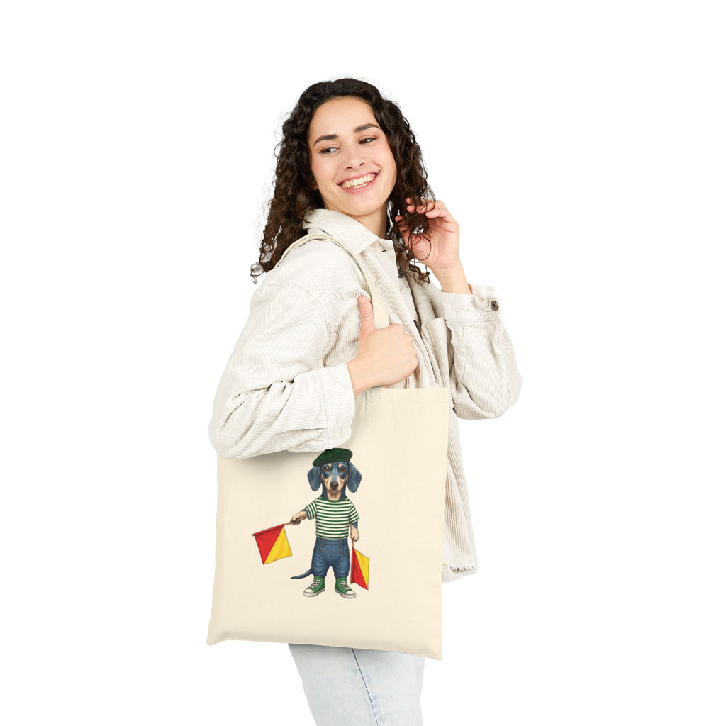 Semaphore Dachshund ‘B’ Heavyweight Canvas Tote Bag | Dispatches from Australia
