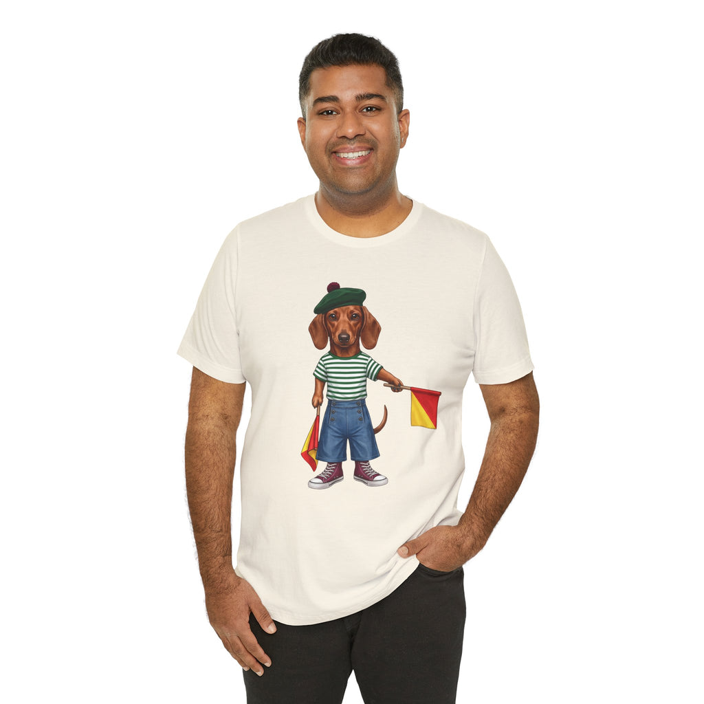 Semaphore Dachshund Graphic Unisex T-Shirt – Letter B | Maritime Signal Dog Tee