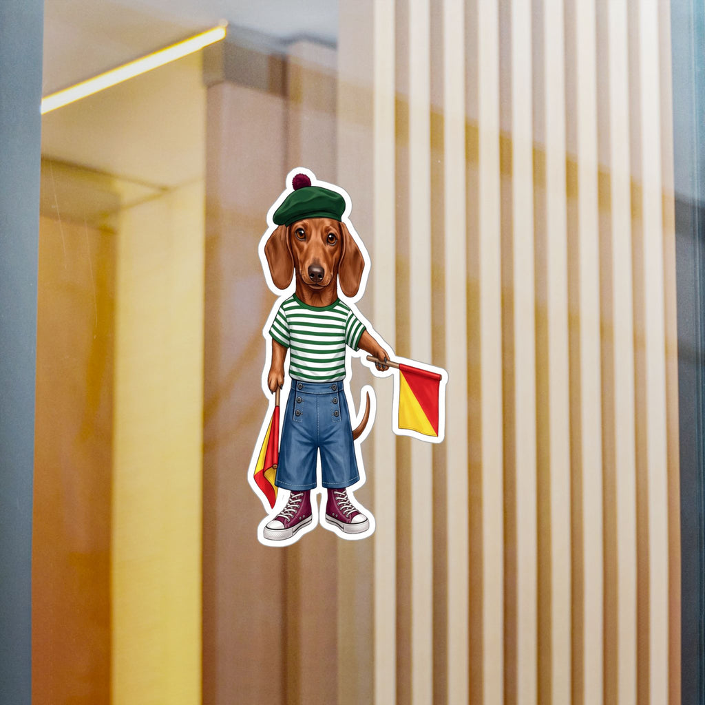 Semaphore Dachshund Vinyl Sticker - Letter B