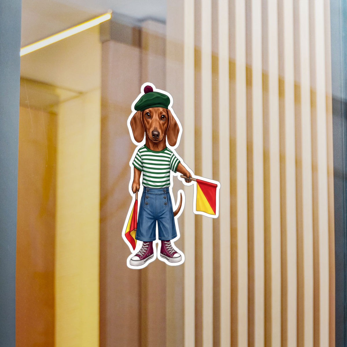 Semaphore Dachshund Vinyl Sticker - Letter B