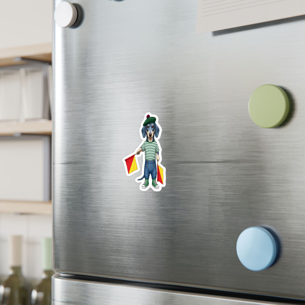 Semaphore Dachshund ‘B’ Die-Cut Vinyl Sticker | Wild Follies: Dispatches from Australia