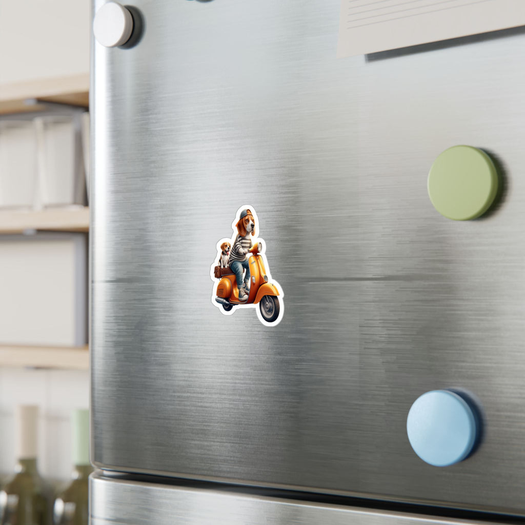 Beagle on Orange Vespa Kiss-Cut Vinyl Decal — Cute ‘La Dolce Vita’ Scooter Sticker