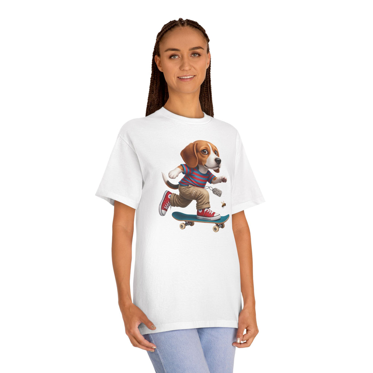 Skateboarding Beagle Unisex T-Shirt – Retro Skate Dog Graphic Tee