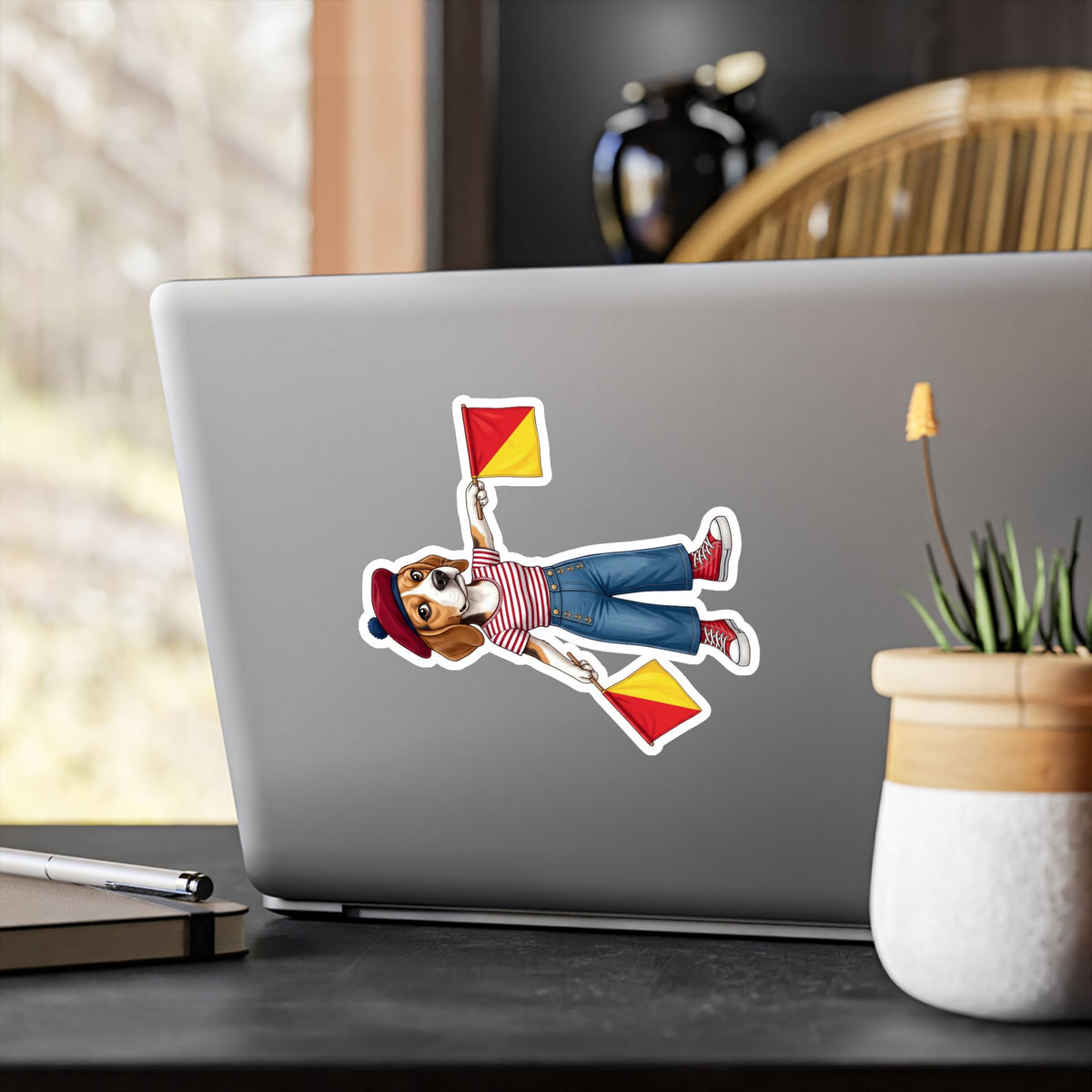 Semaphore Beagle ‘M’ Kiss-Cut Vinyl Sticker | Dispatches from Australia