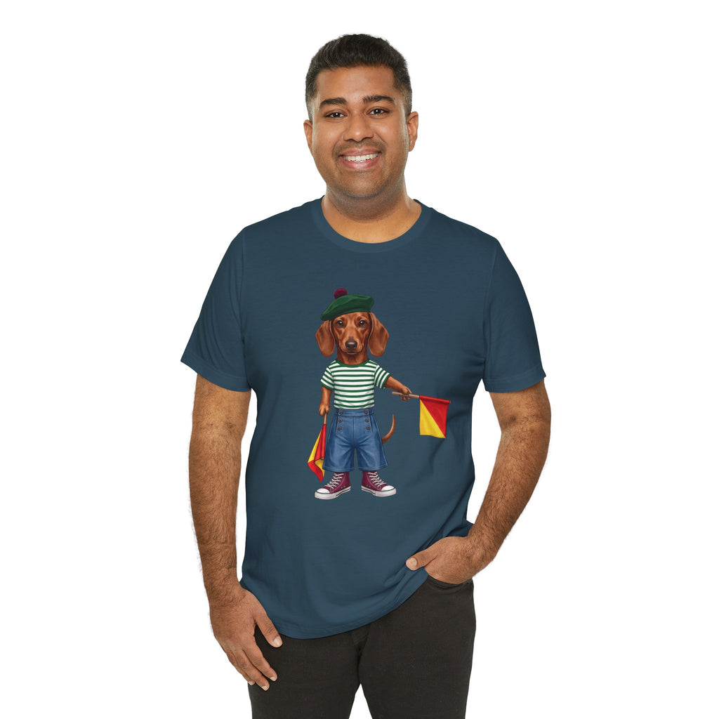 Semaphore Dachshund Graphic Unisex T-Shirt – Letter B | Maritime Signal Dog Tee