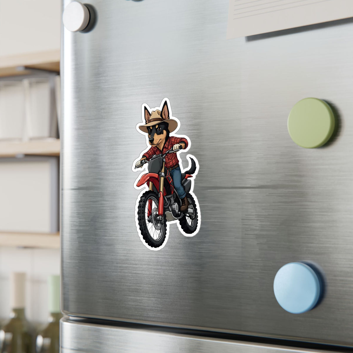 Dirt Bike Kelpie Vinyl Sticker — Kiss-Cut Decal for Helmets, Laptops & Water Bottles