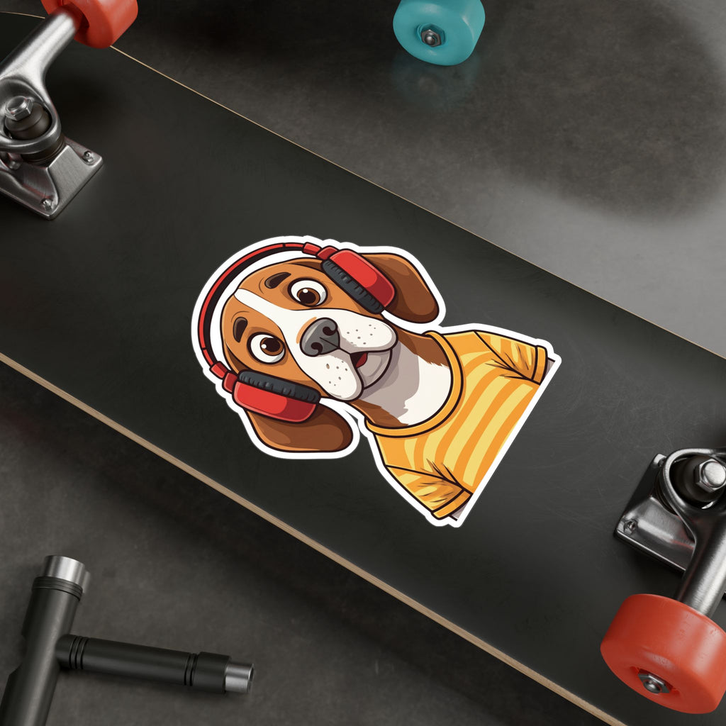 The Startled Hound - Beagle with Headphones Kiss-Cut Vinyl Sticker