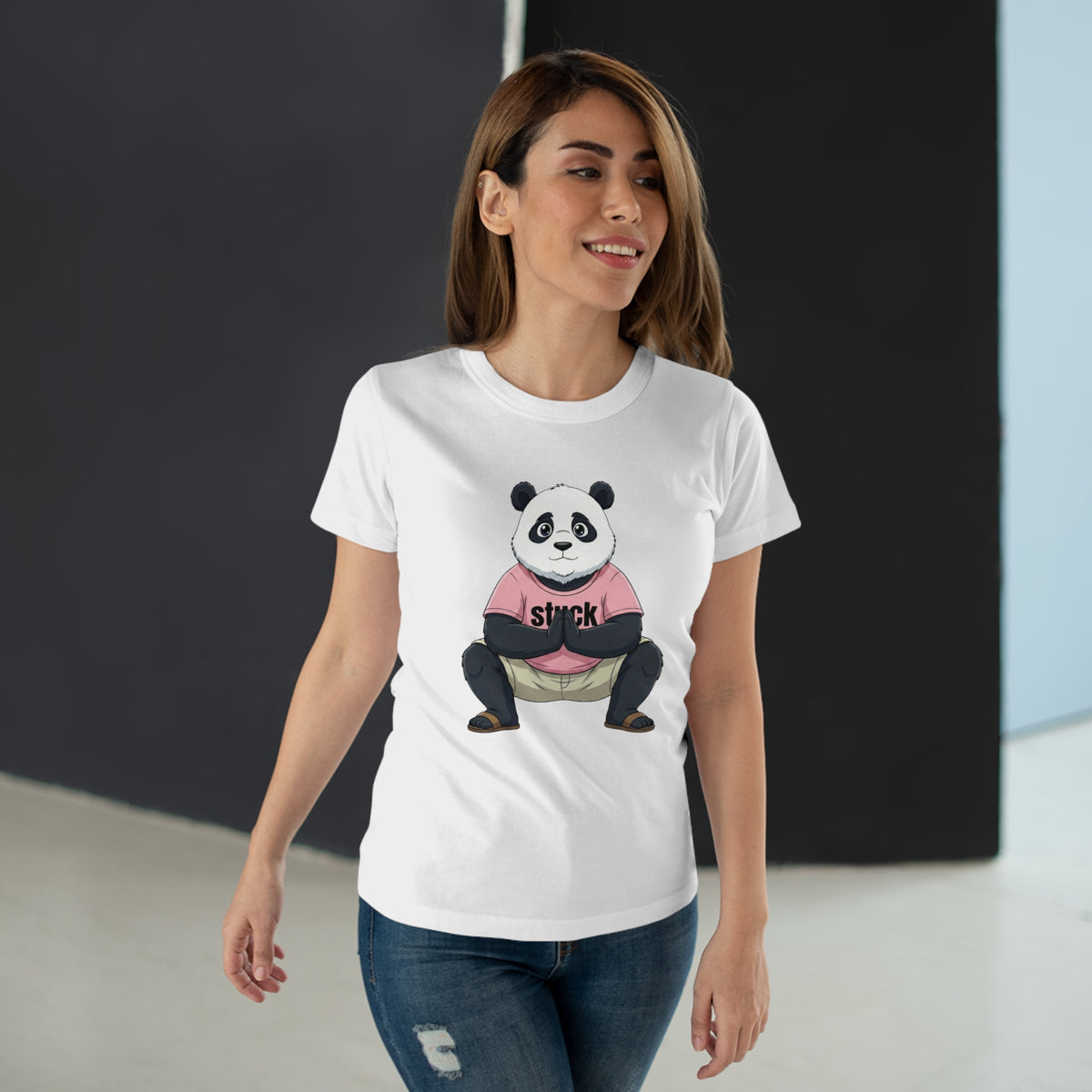 Stuck Panda Graphic T-Shirt – Zen Yoga Malasana Squat Tee