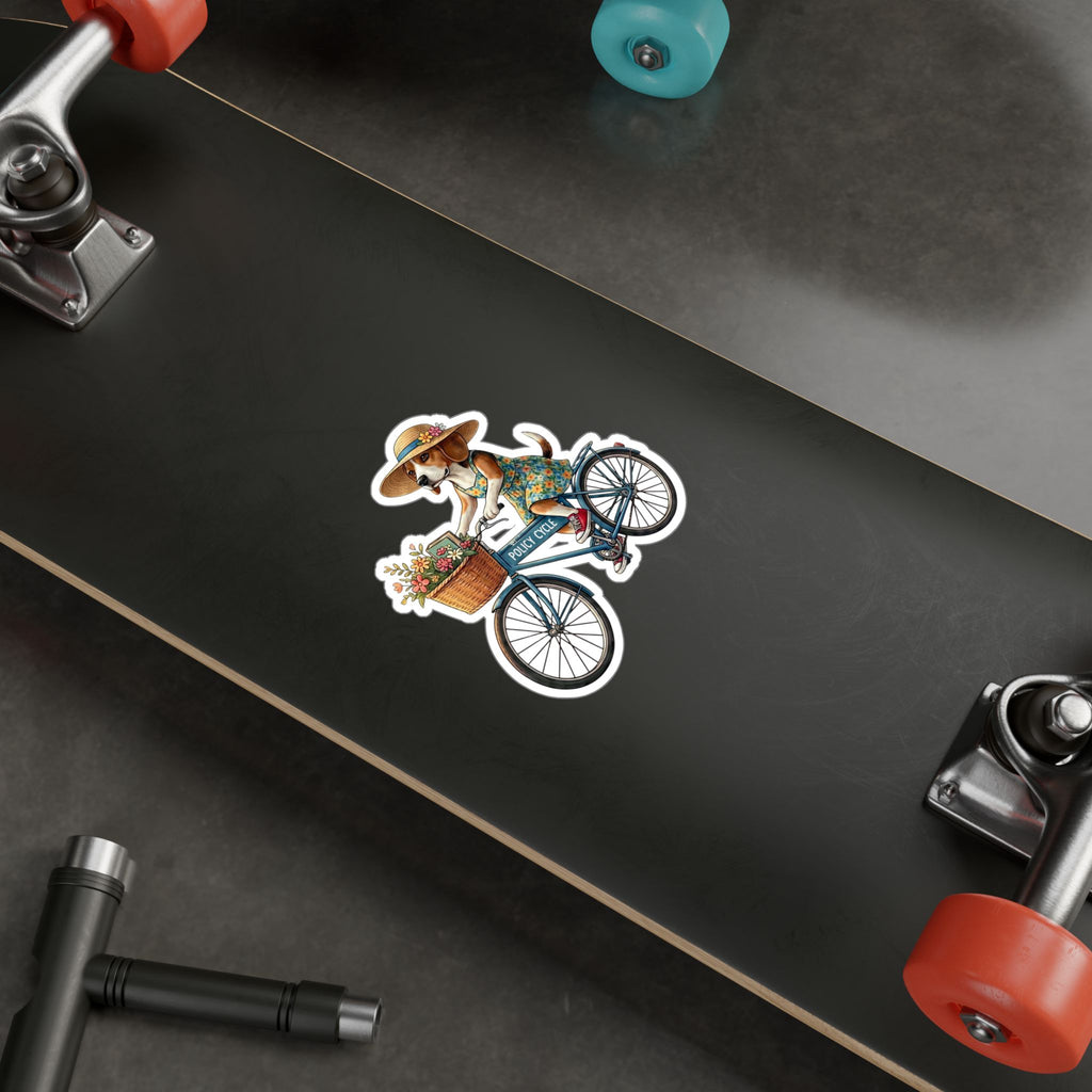 Policy Cycle Dog on Bicycle Vinyl Decal