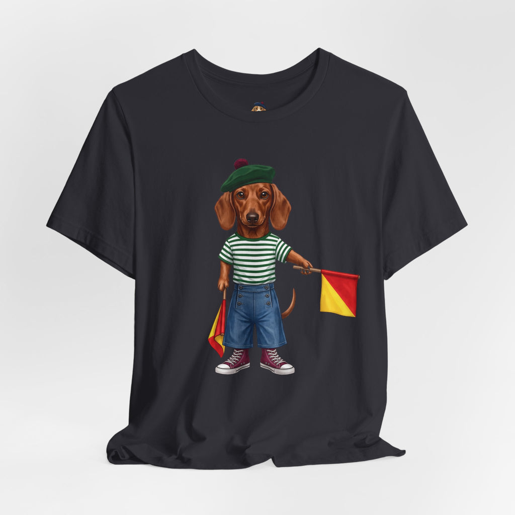 Semaphore Dachshund Graphic Unisex T-Shirt – Letter B | Maritime Signal Dog Tee