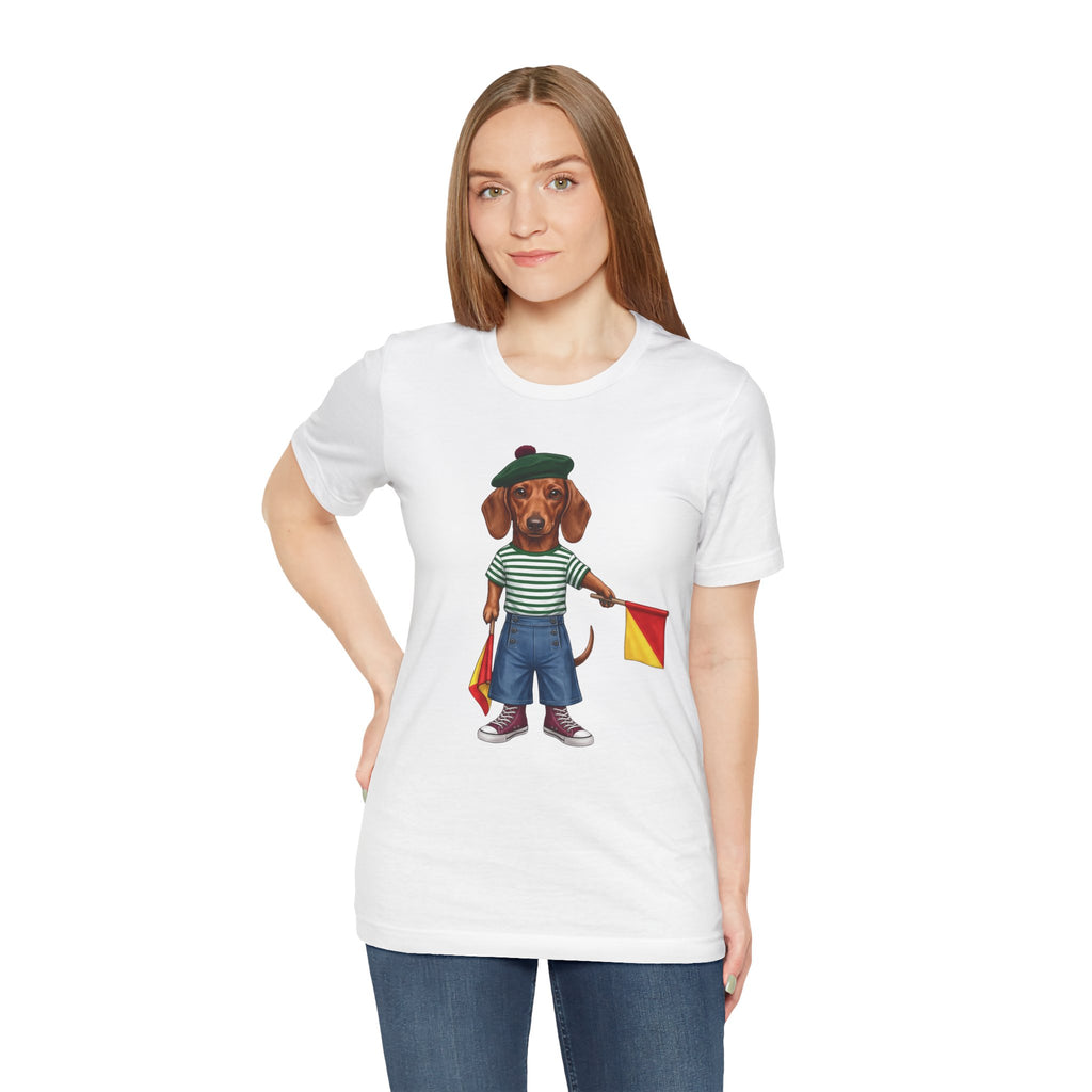 Semaphore Dachshund Graphic Unisex T-Shirt – Letter B | Maritime Signal Dog Tee