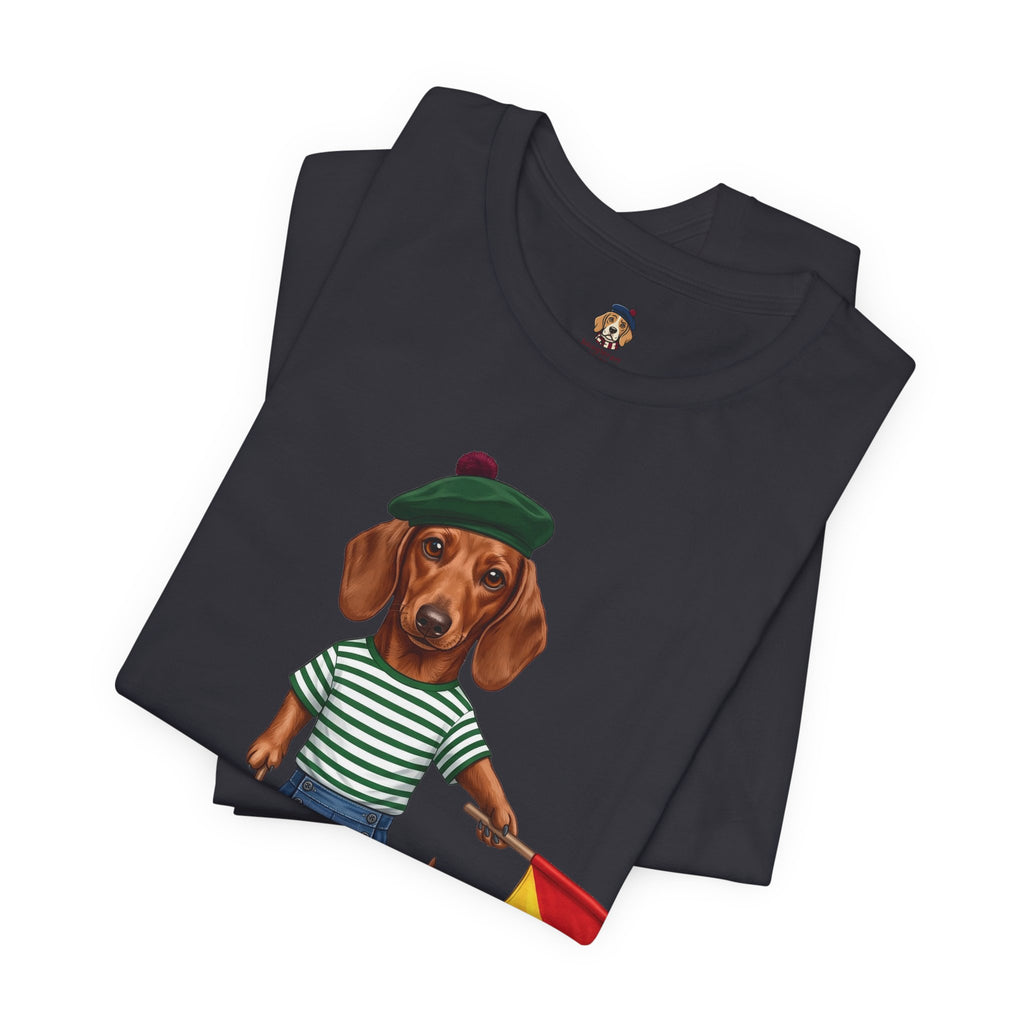 Semaphore Dachshund Graphic Unisex T-Shirt – Letter B | Maritime Signal Dog Tee