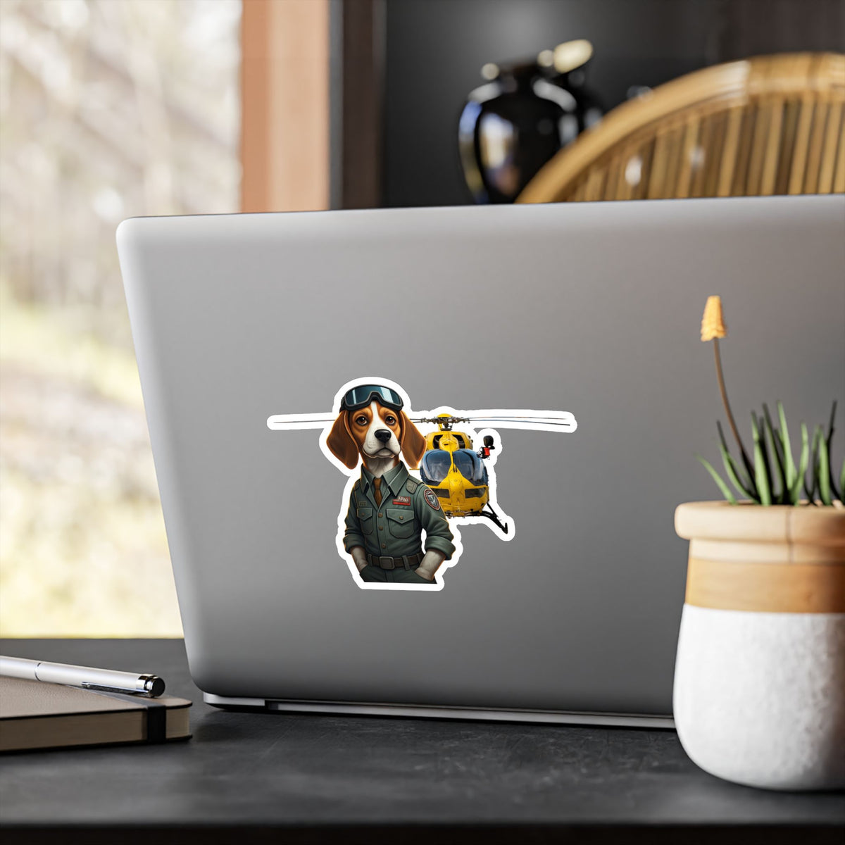 Pilot Beagle Sticker — Vintage Helicopter Pilot Kiss-Cut Vinyl Decal