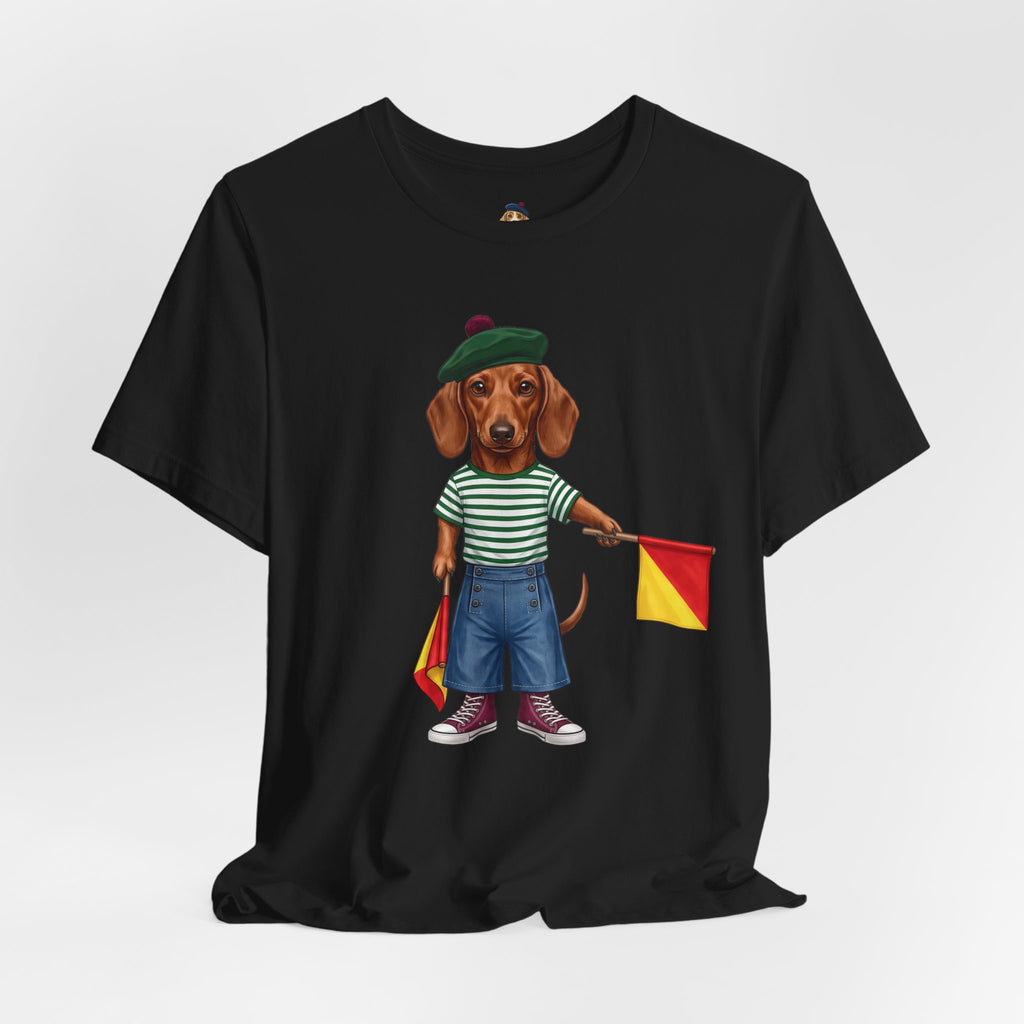 Semaphore Dachshund Graphic Unisex T-Shirt – Letter B | Maritime Signal Dog Tee