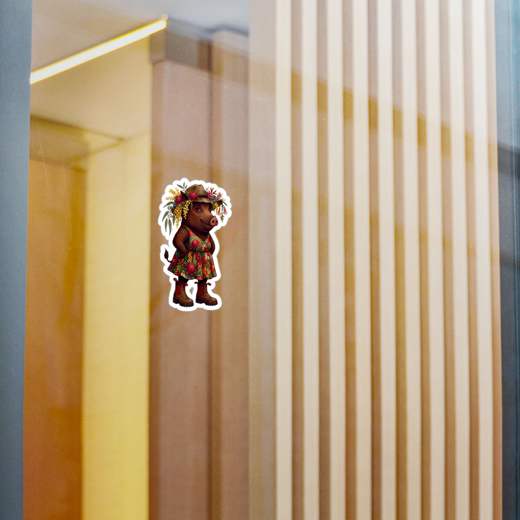 Boho Floral 'Bush Pig' Kiss-Cut Vinyl Sticker
