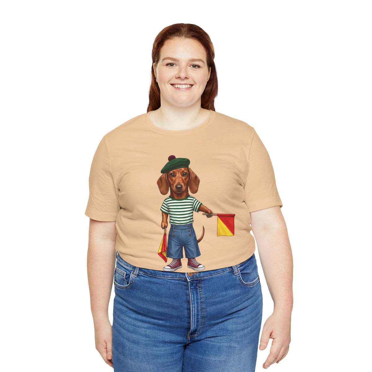 Semaphore Dachshund Graphic Unisex T-Shirt – Letter B | Maritime Signal Dog Tee