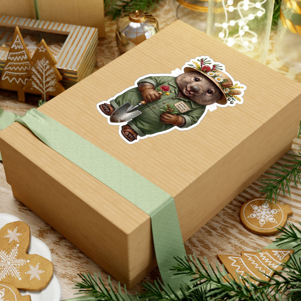Wombat Gardener Die-Cut Vinyl Sticker - Weatherproof Australian Native Botanical Decal