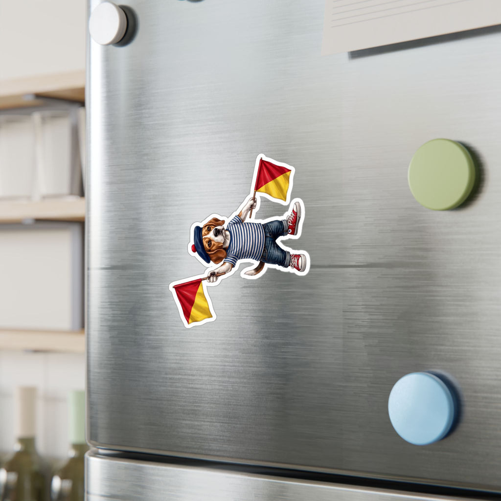 Semaphore Beagle ‘Letter K’ Vinyl Sticker – Waterproof Nautical Dog Decal | Wild Follies
