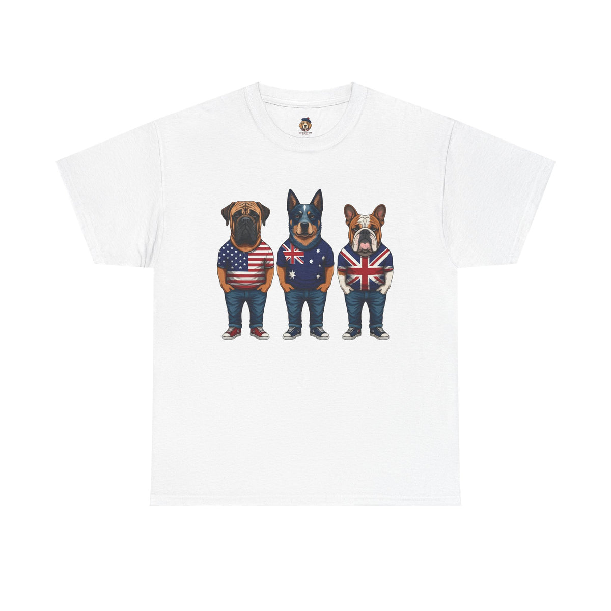 AUKUS Line-Up Tee - USA, Australia & UK Flag Dogs