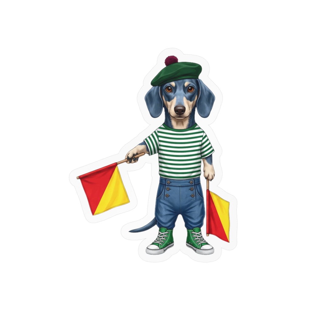 Semaphore Dachshund ‘B’ Die-Cut Vinyl Sticker | Wild Follies: Dispatches from Australia