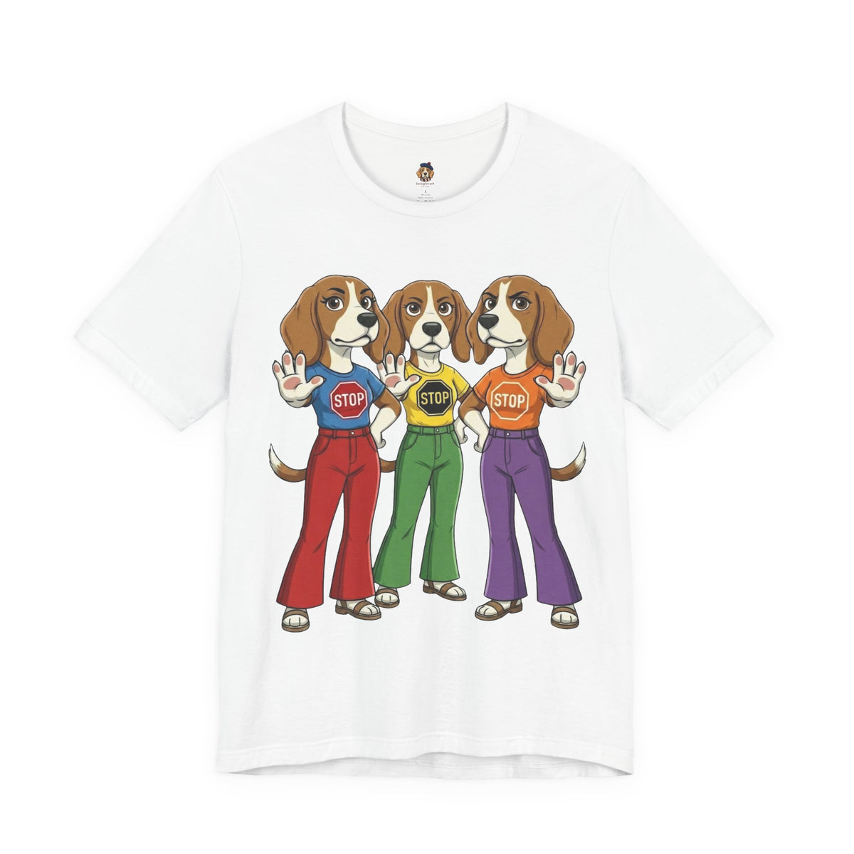 Beagle Stop Sign Trio T-Shirt — Say No to Gender Violence