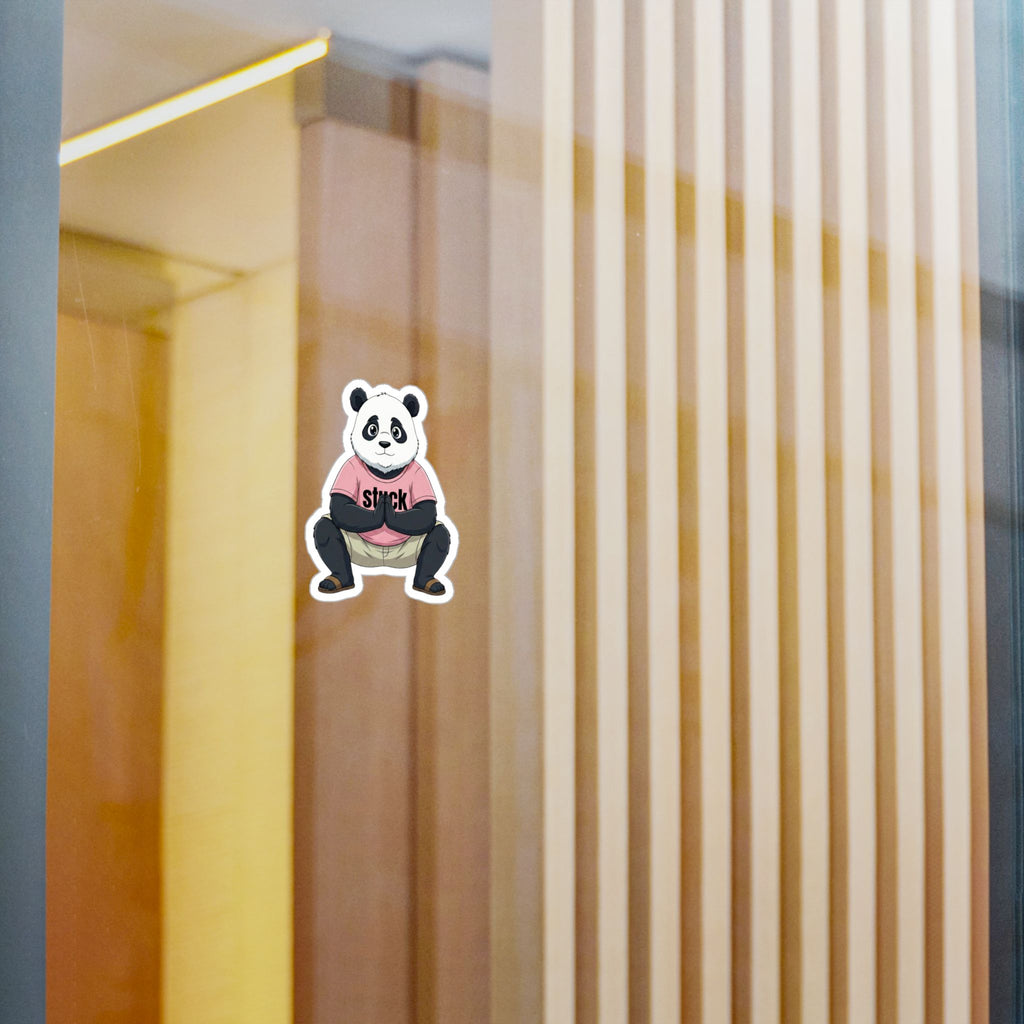 Stuck Panda Vinyl Sticker – Waterproof Zen Yoga Decal for Laptops & Water Bottles