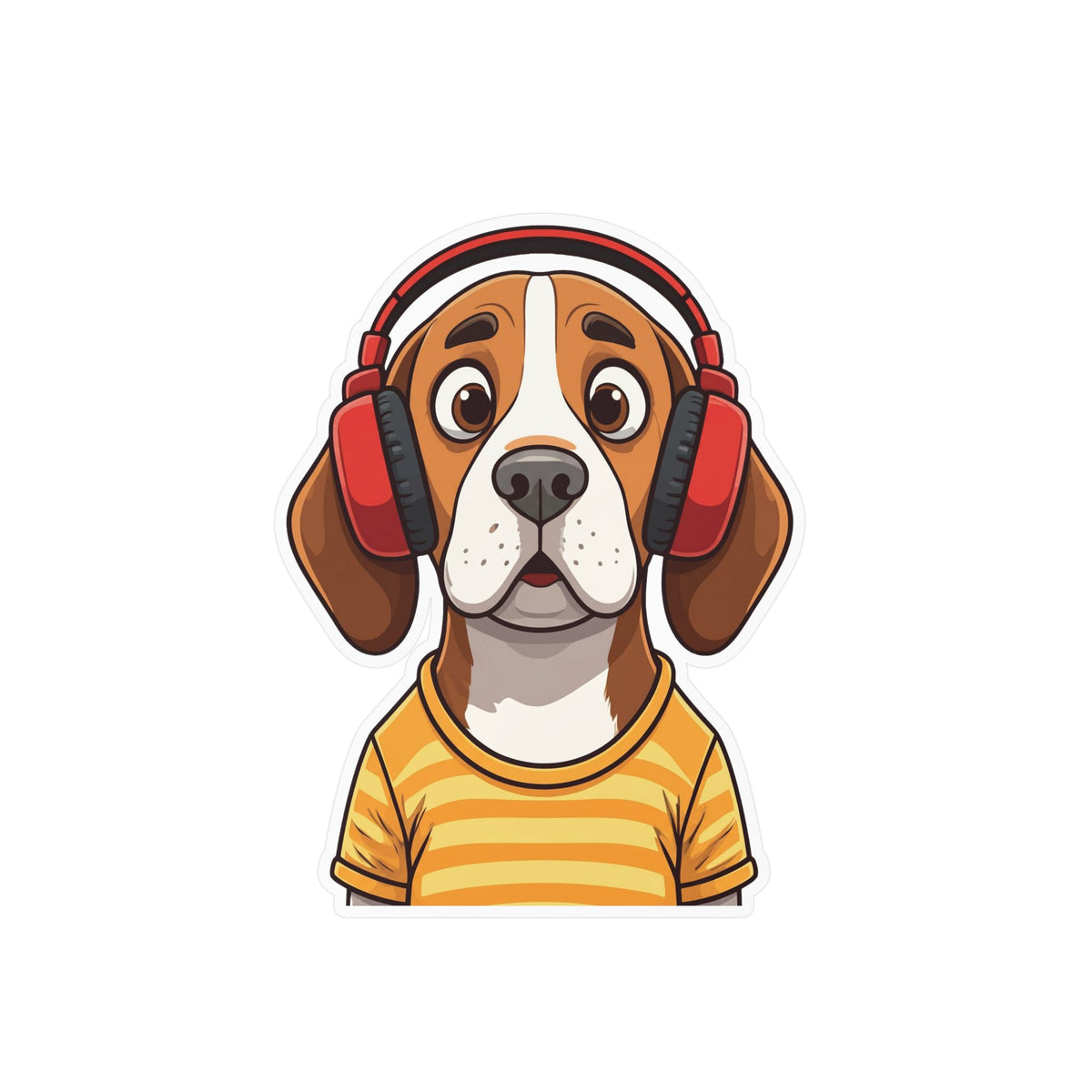 The Startled Hound - Beagle with Headphones Kiss-Cut Vinyl Sticker