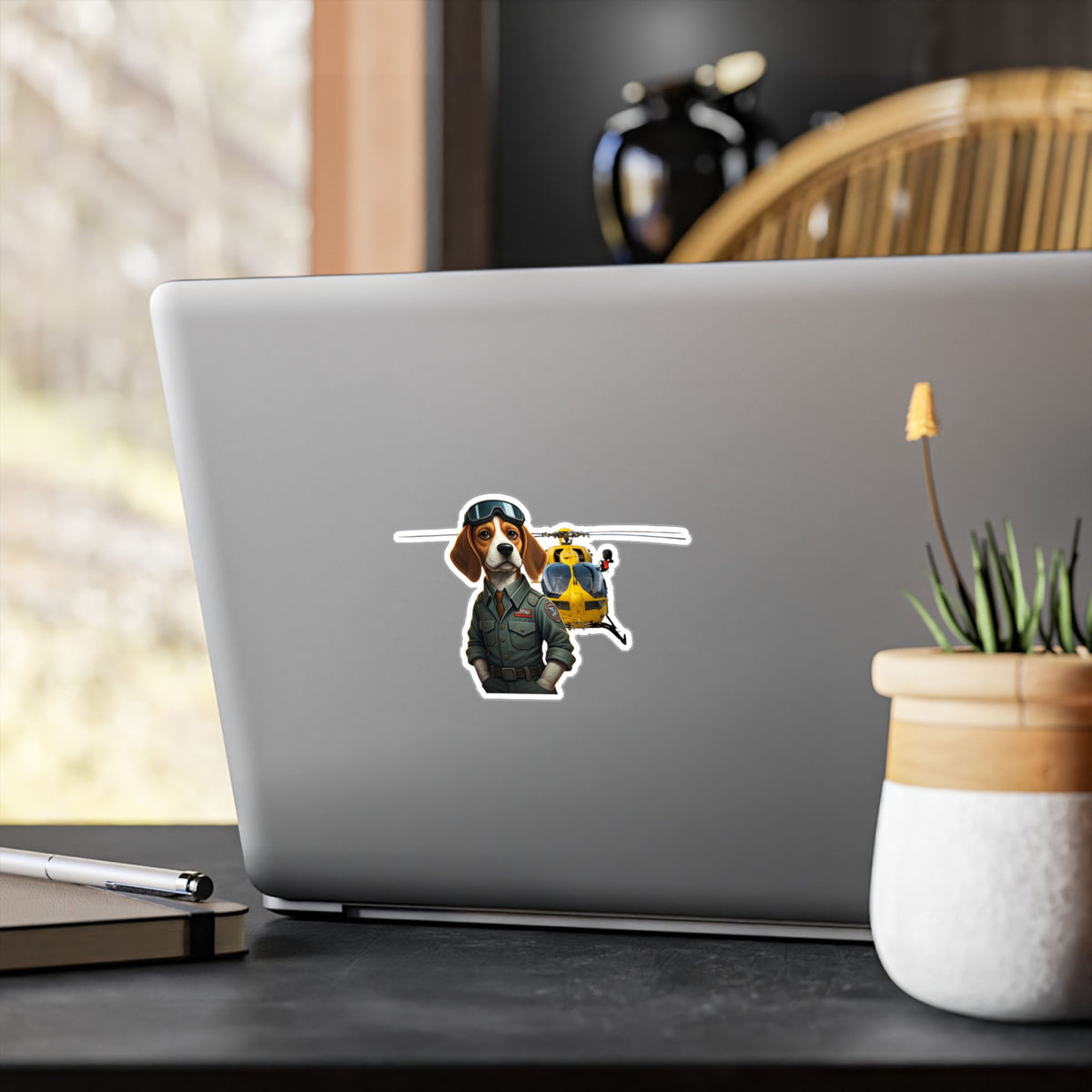 Pilot Beagle Sticker — Vintage Helicopter Pilot Kiss-Cut Vinyl Decal
