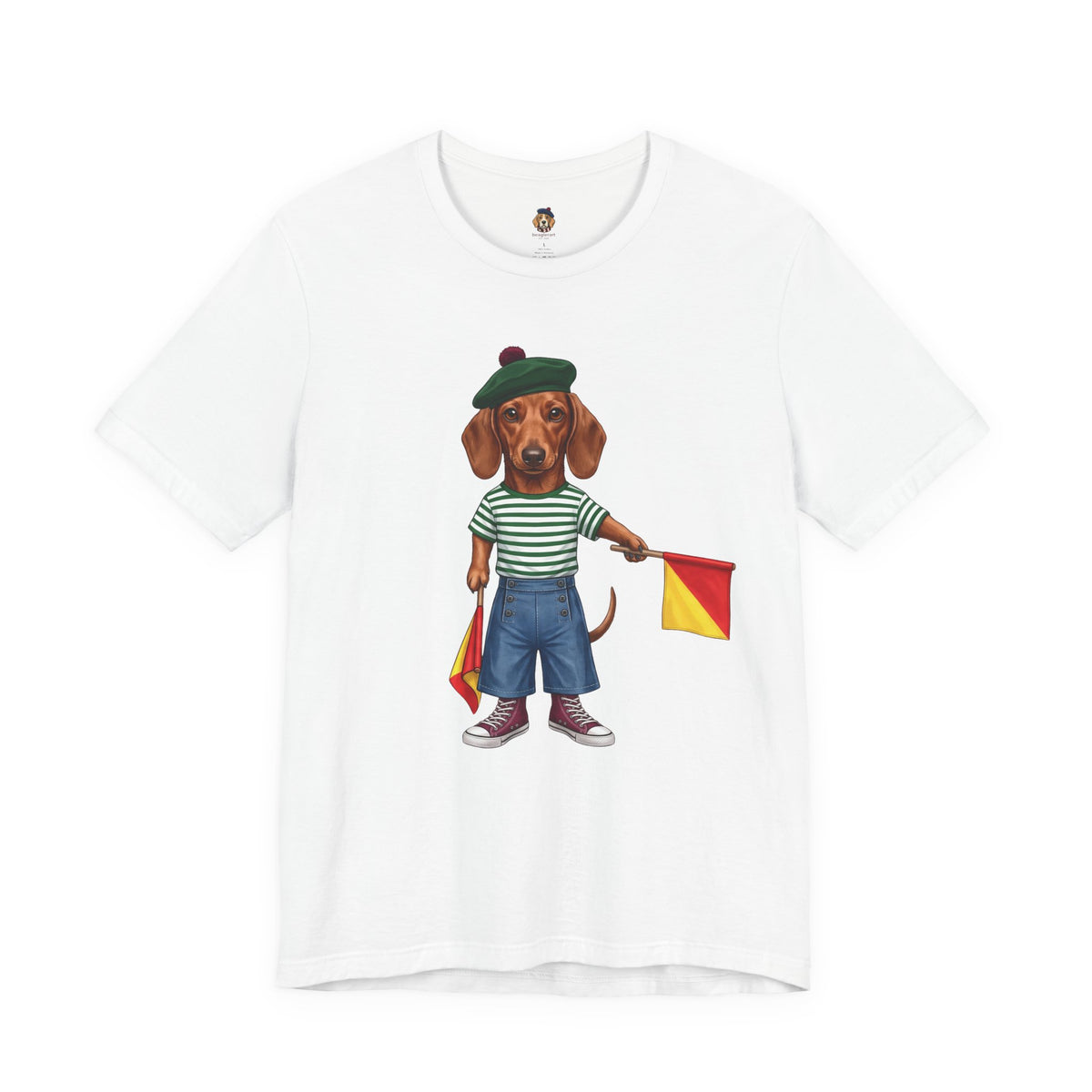 Semaphore Dachshund Graphic Unisex T-Shirt – Letter B | Maritime Signal Dog Tee