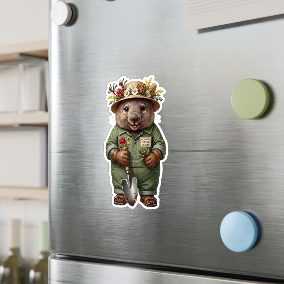 Wombat Gardener Die-Cut Vinyl Sticker - Weatherproof Australian Native Botanical Decal
