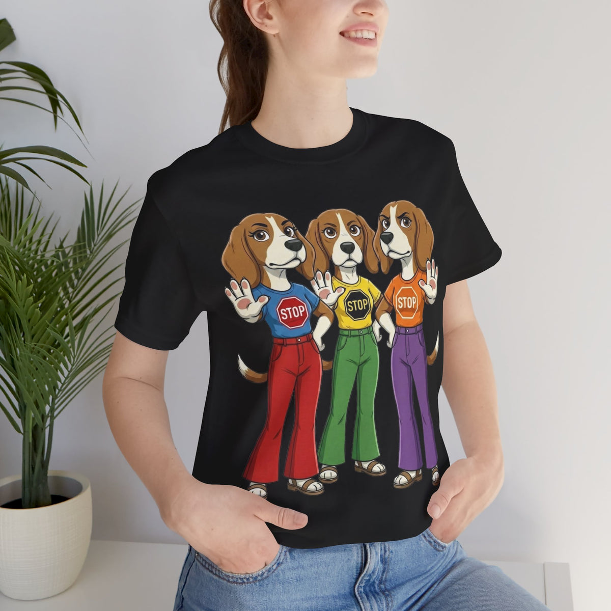 Beagle Stop Sign Trio T-Shirt — Say No to Gender Violence