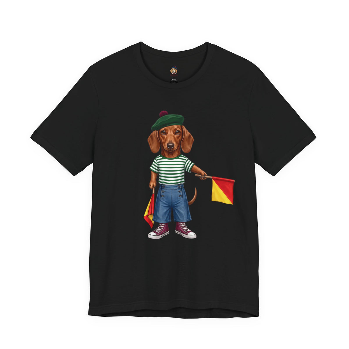 Semaphore Dachshund Graphic Unisex T-Shirt – Letter B | Maritime Signal Dog Tee