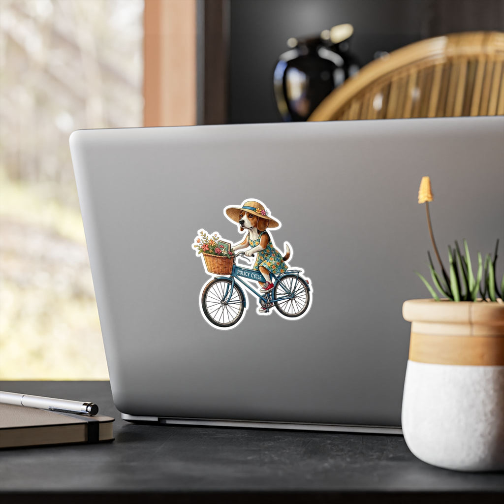 Policy Cycle Dog on Bicycle Vinyl Decal