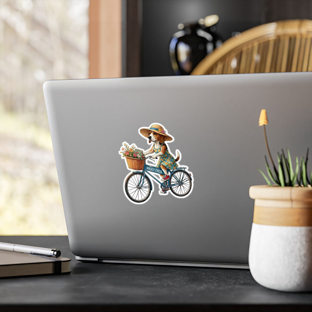 Policy Cycle Dog on Bicycle Vinyl Decal