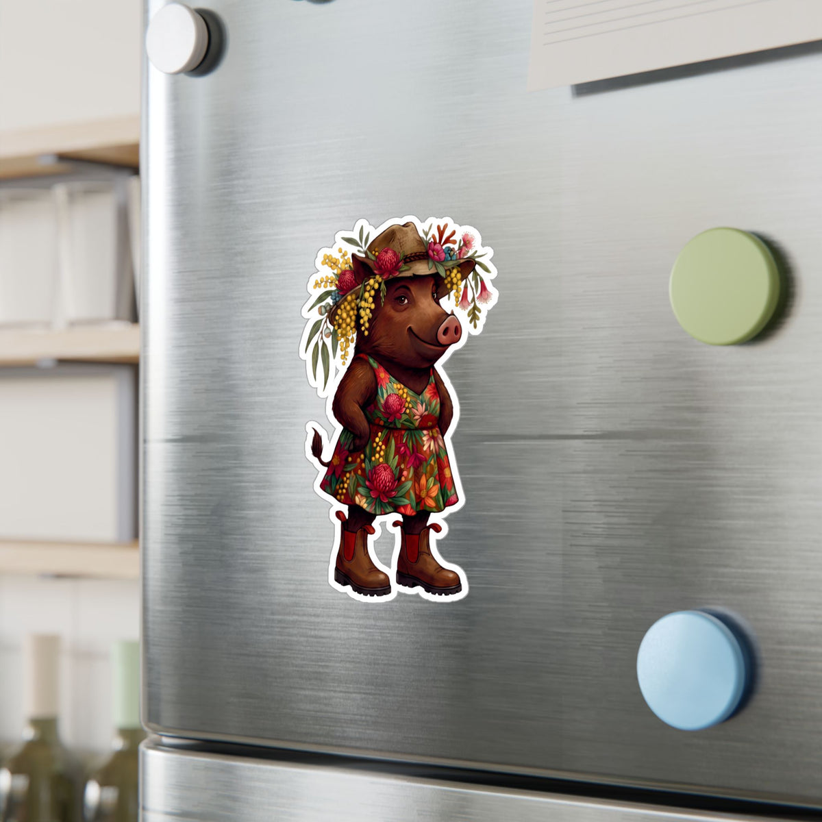 Boho Floral 'Bush Pig' Kiss-Cut Vinyl Sticker