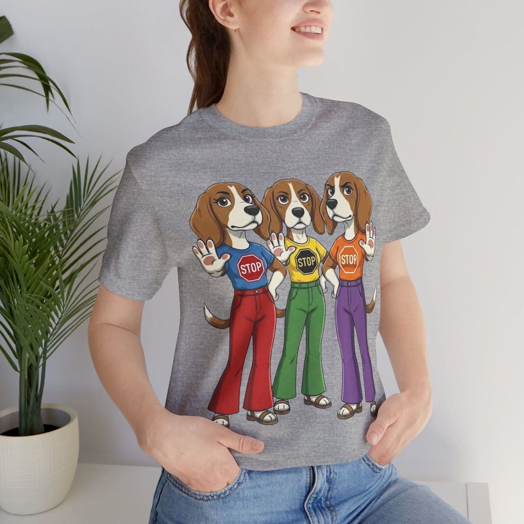 Beagle Stop Sign Trio T-Shirt — Say No to Gender Violence