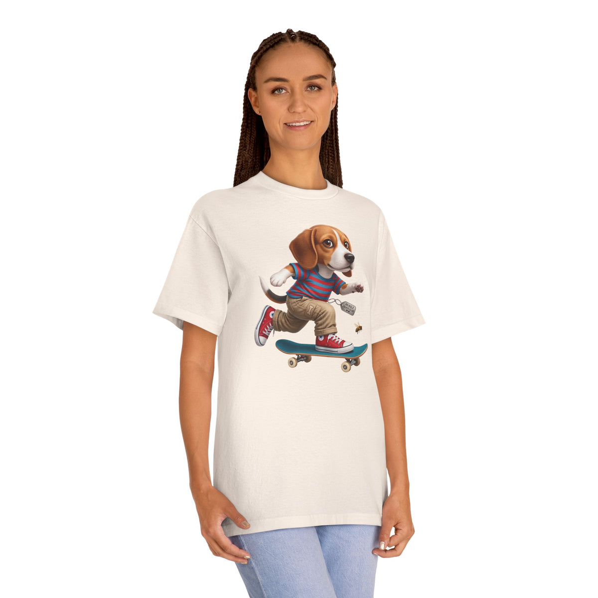 Skateboarding Beagle Unisex T-Shirt – Retro Skate Dog Graphic Tee