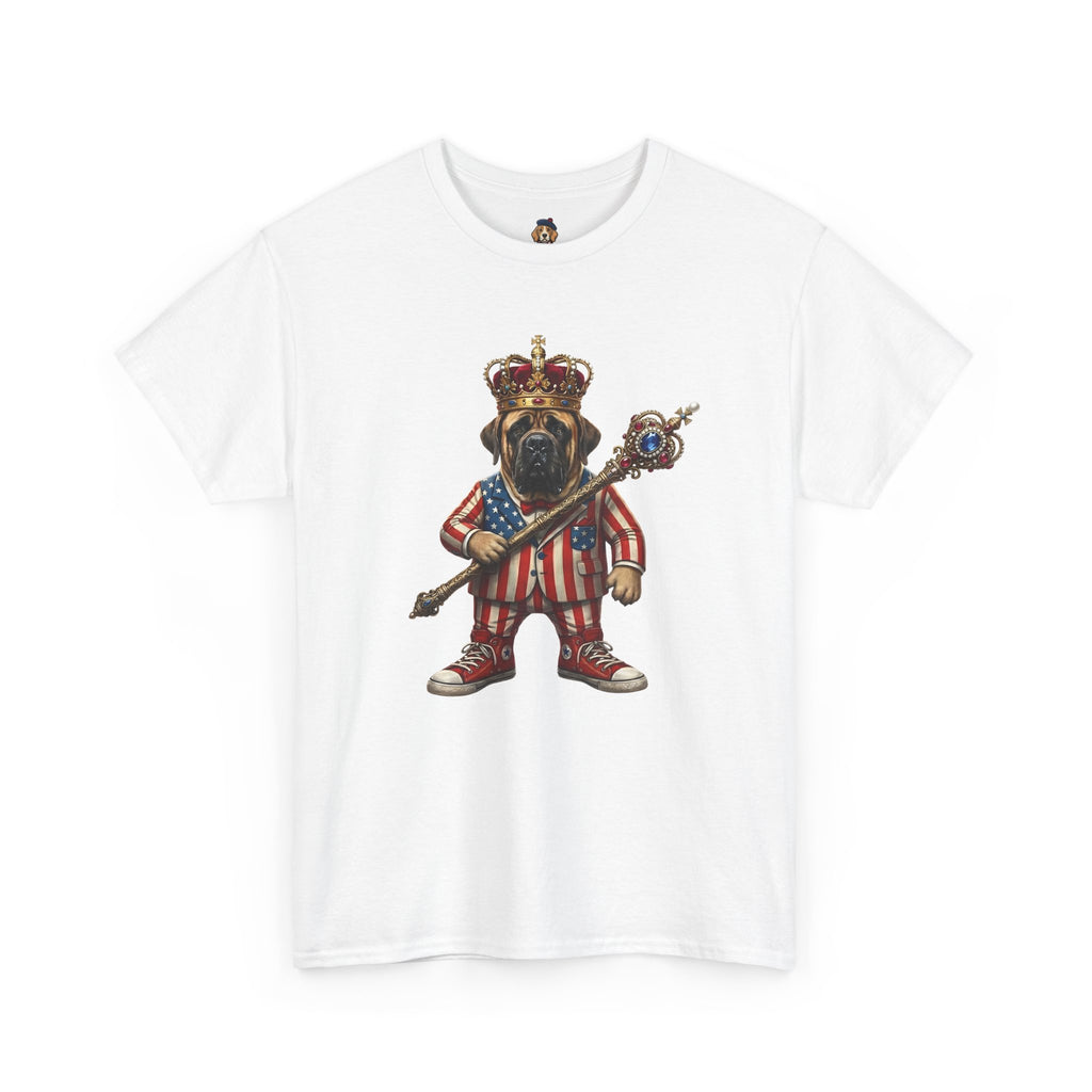 No Kings tee — Stars & Stripes American Mastiff in Crown (Democracy Reminder)