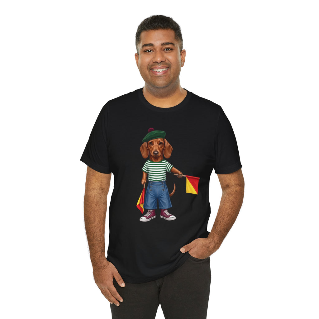 Semaphore Dachshund Graphic Unisex T-Shirt – Letter B | Maritime Signal Dog Tee