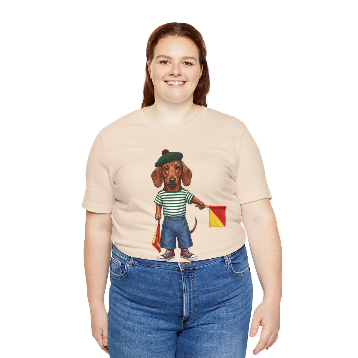 Semaphore Dachshund Graphic Unisex T-Shirt – Letter B | Maritime Signal Dog Tee