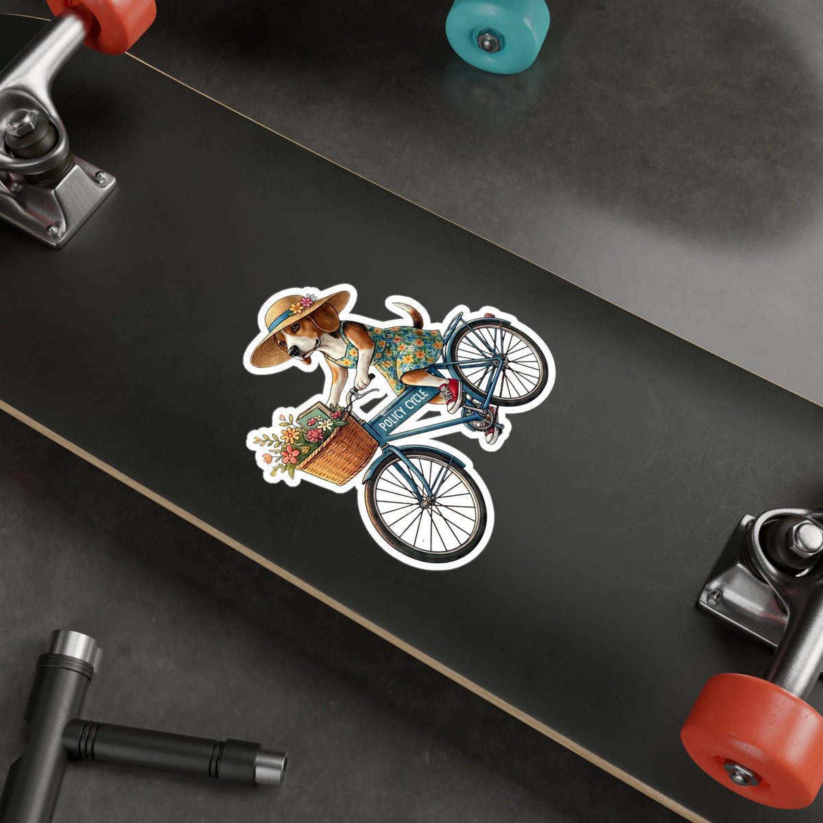 Policy Cycle Dog on Bicycle Vinyl Decal
