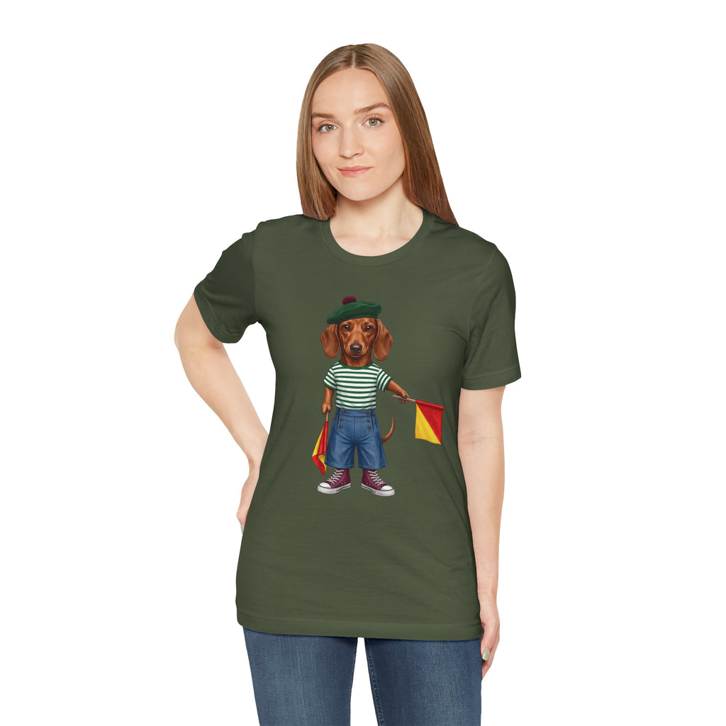 Semaphore Dachshund Graphic Unisex T-Shirt – Letter B | Maritime Signal Dog Tee