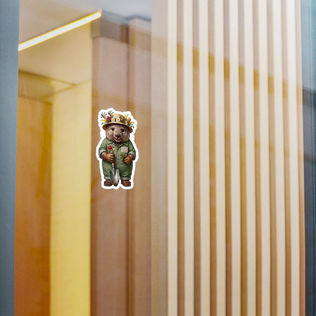 Wombat Gardener Die-Cut Vinyl Sticker - Weatherproof Australian Native Botanical Decal