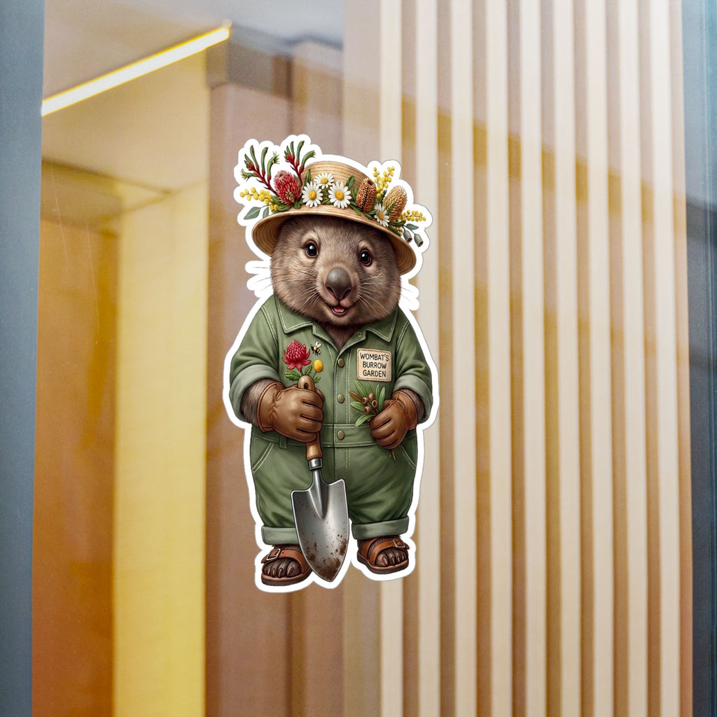 Wombat Gardener Die-Cut Vinyl Sticker - Weatherproof Australian Native Botanical Decal