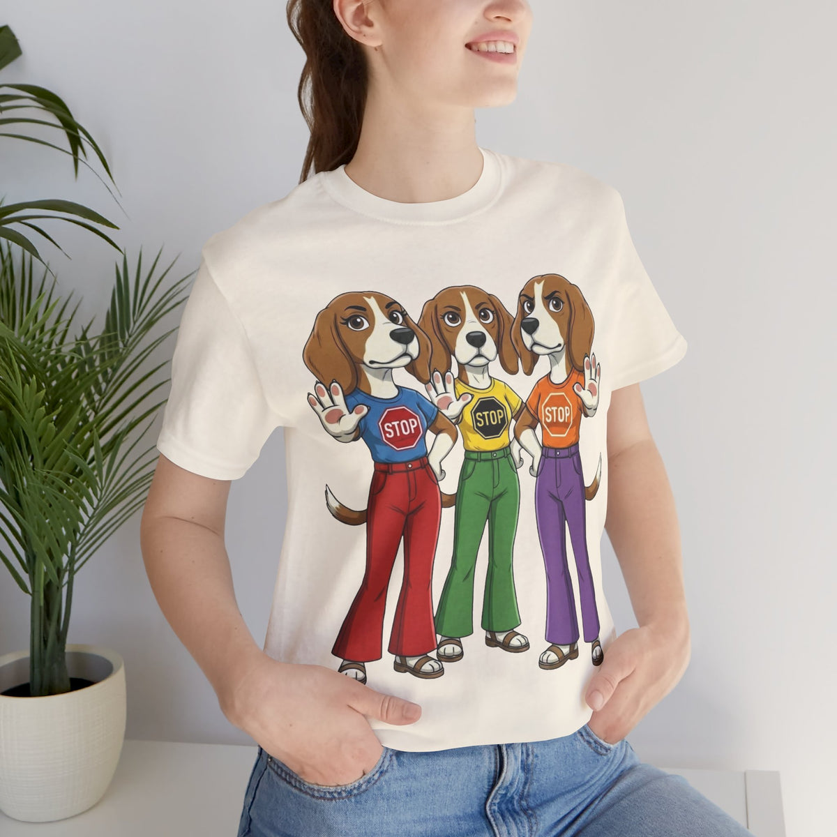 Beagle Stop Sign Trio T-Shirt — Say No to Gender Violence