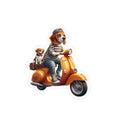 Beagle on Orange Vespa Kiss-Cut Vinyl Decal — Cute ‘La Dolce Vita’ Scooter Sticker