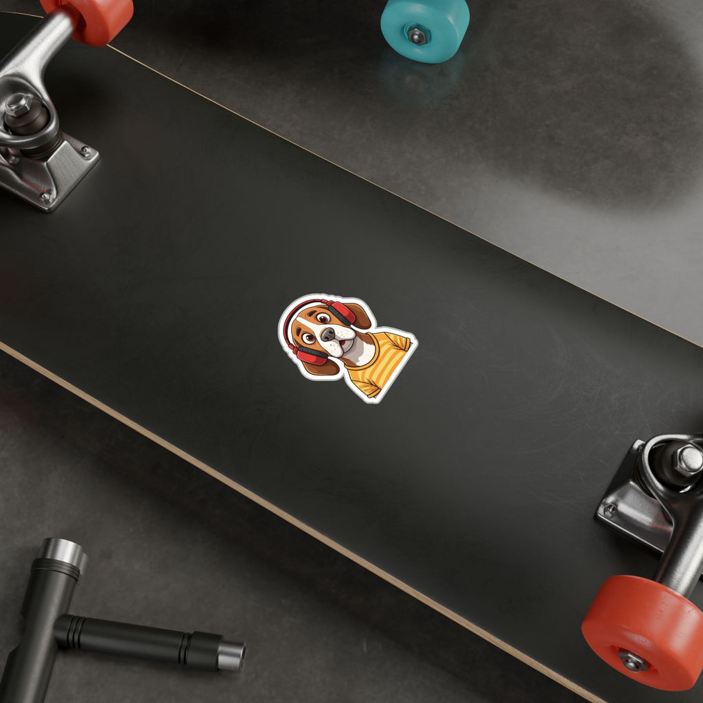 The Startled Hound - Beagle with Headphones Kiss-Cut Vinyl Sticker